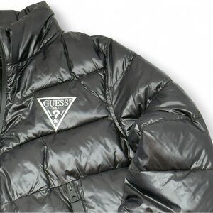 Guess Puffer Jacket Men’s M Black Quilted Logo Full Zip Winter Coat Outerwear